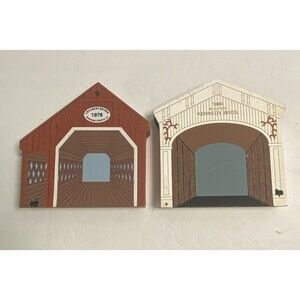 2 Cat's Meow Collectibles Covered Bridge Series 1995 Kennedy and Creamery Bridge
